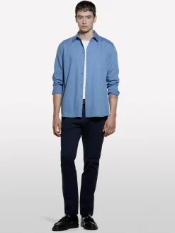 Camicia azzurra in cotone operato