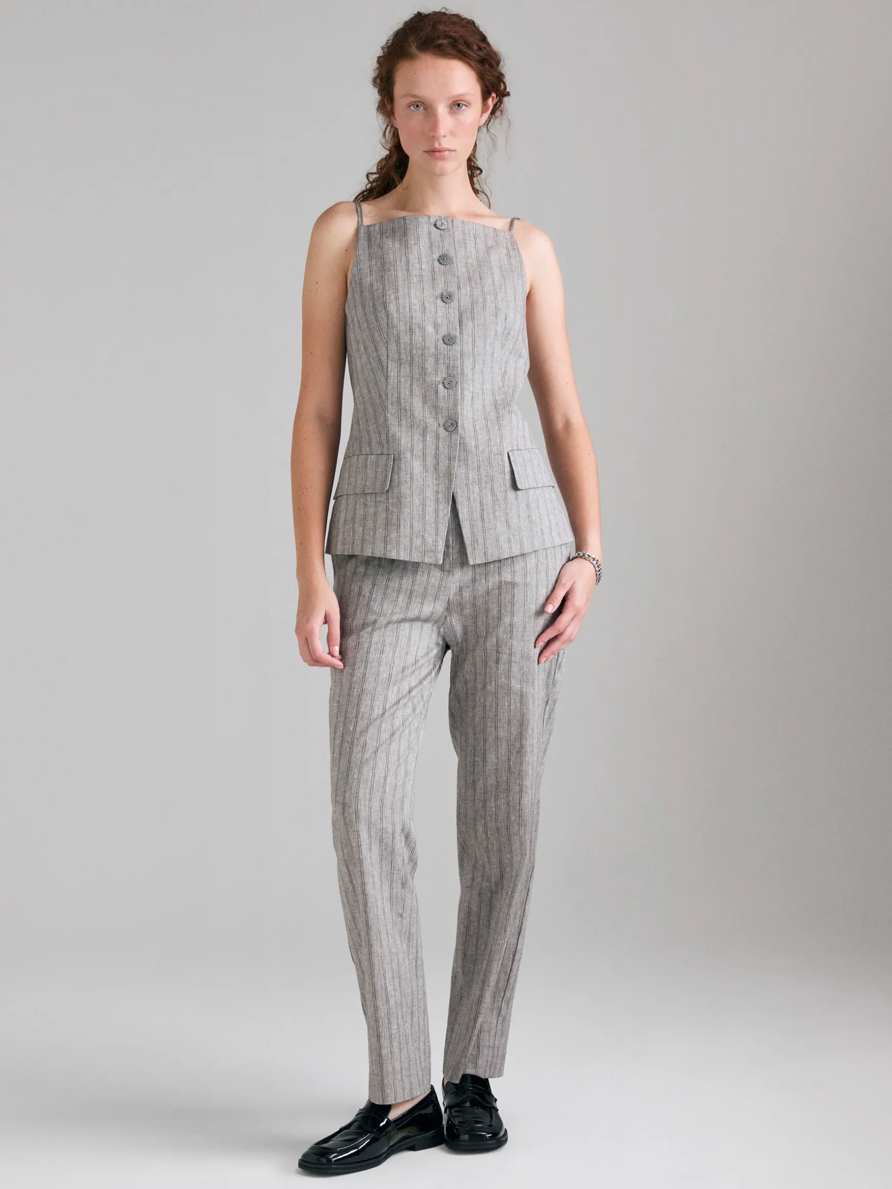 Gilet a righe in misto lino