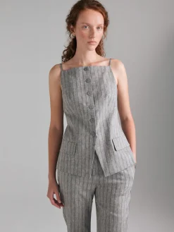 Gilet a righe in misto lino
