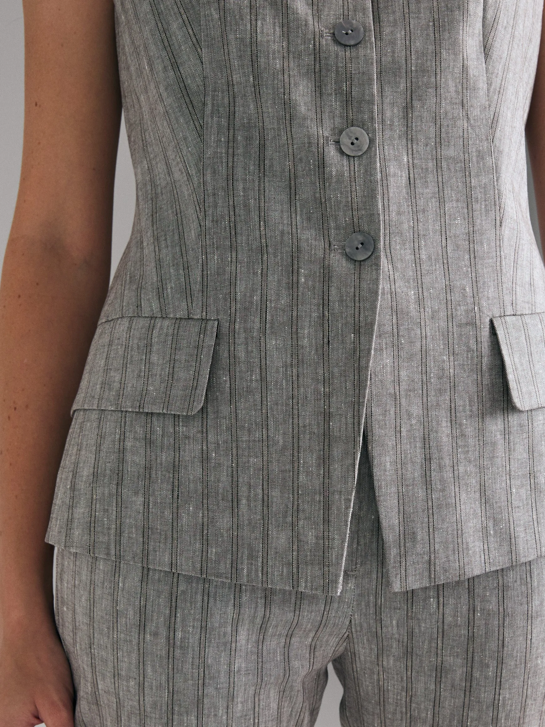 Gilet a righe in misto lino