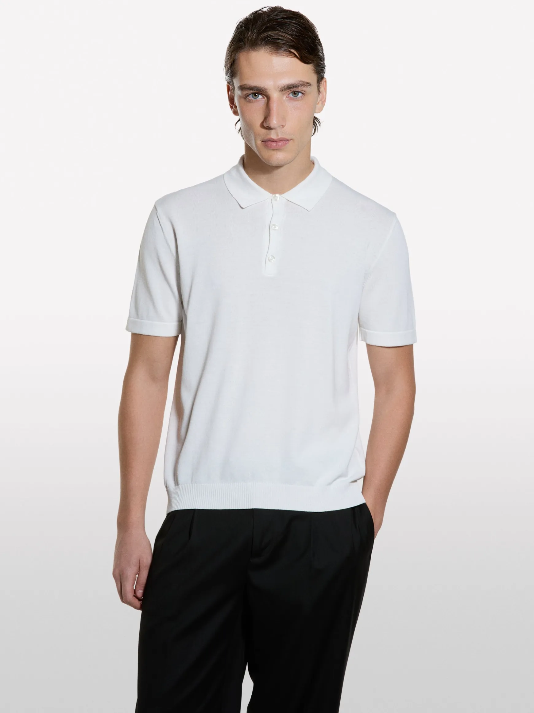 Polo in maglia bianco panna