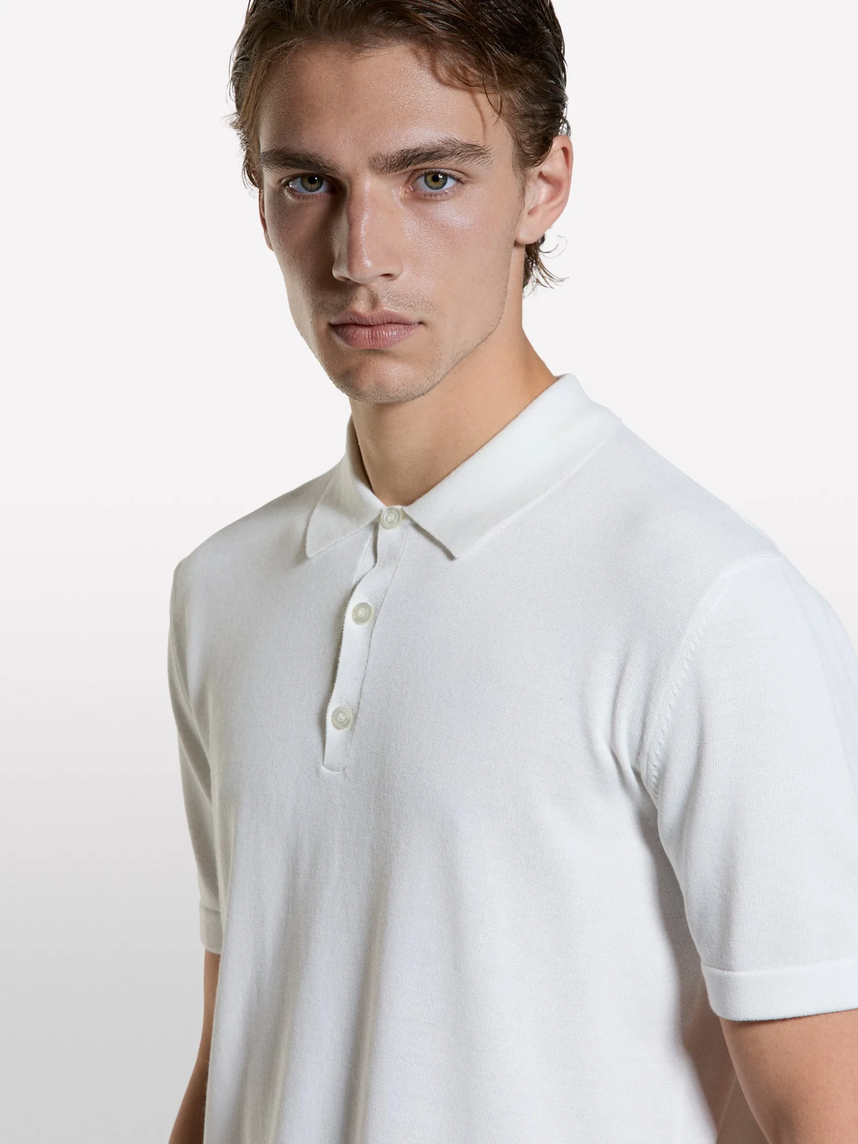 Polo in maglia bianco panna